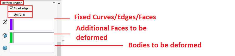 معرفی آپشن های موجود در قسمت Deform Region  ابزار Deform به روش Curve to curve